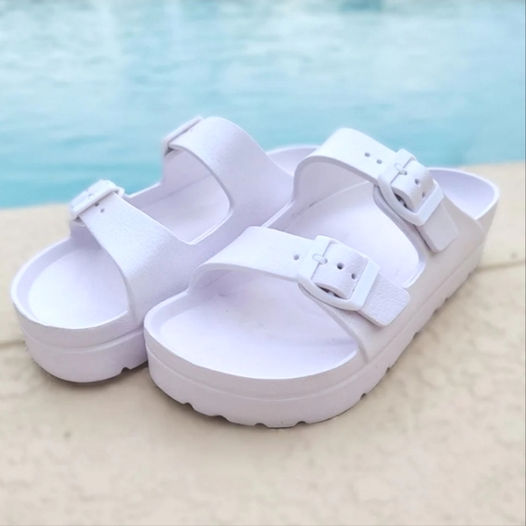 #368 New Women's Flatform Platform Buckle Sandals White Pool Slides Shoes 11 W - Picture 6 of 7